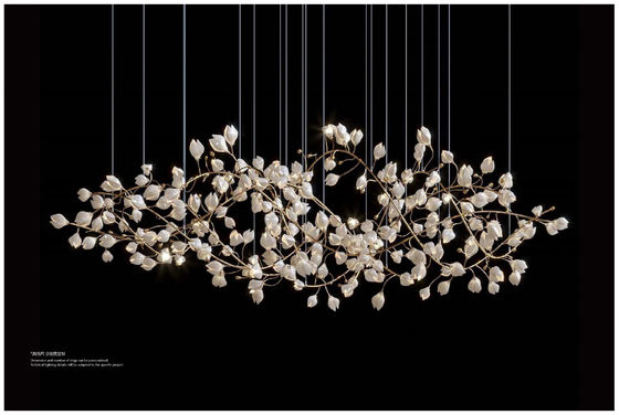 Modern White Magnolia Petals Ceramic Branch Tree LED Pendant Light Project Pendant Lamp For Living Room Hotel Lobby Staircase