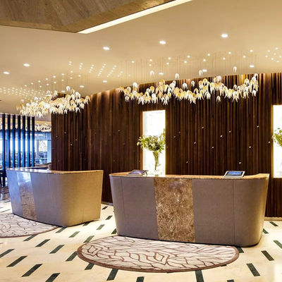 Modern Light Art Deco Foyer Chandelier Stainless Steel And Glass Petal Hotel Front Desk Lamp