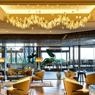 Modern Light Art Deco Foyer Chandelier Stainless Steel And Glass Petal Hotel Front Desk Lamp