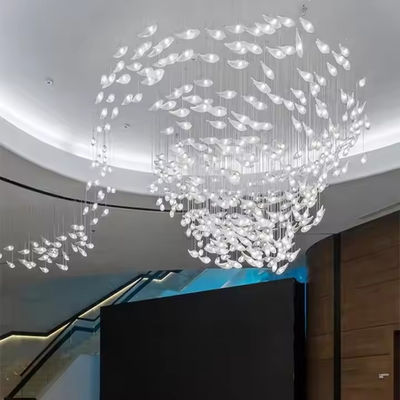 Custom Hotel Lobby Decorated Chandeliers Hanging Pendent Lamp Shopping Mall Villa Living Room LED Light Fish Shaped Glass
