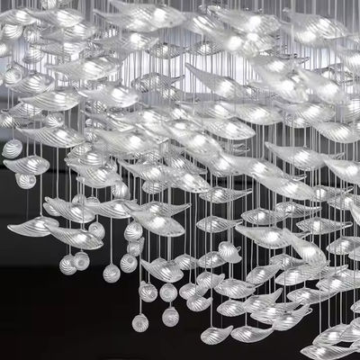 Custom Hotel Lobby Decorated Chandeliers Hanging Pendent Lamp Shopping Mall Villa Living Room LED Light Fish Shaped Glass