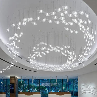 Custom Hotel Lobby Decorated Chandeliers Hanging Pendent Lamp Shopping Mall Villa Living Room LED Light Fish Shaped Glass