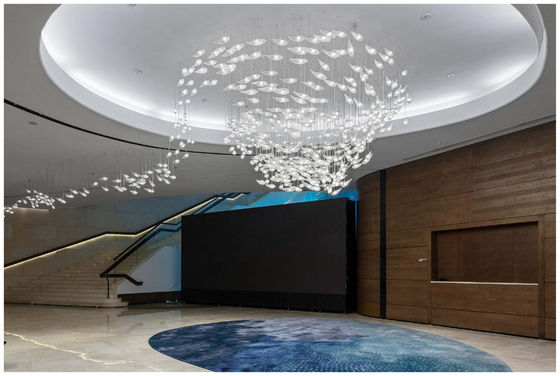 Custom Hotel Lobby Decorated Chandeliers Hanging Pendent Lamp Shopping Mall Villa Living Room LED Light Fish Shaped Glass