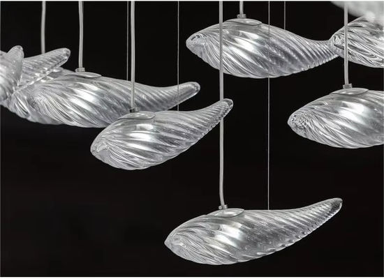 Custom Hotel Lobby Decorated Chandeliers Hanging Pendent Lamp Shopping Mall Villa Living Room LED Light Fish Shaped Glass