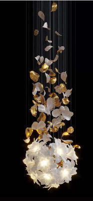 Villa Hollow Living Room Full Copper Chandelier LED Light End Flower Lamp Custom Pick High Duplex Rotating Stair Lamp 5-