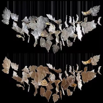 Adjustable Height Modern Style Led Art Chandelier Light For Large Projects With Custom Glass Leaf And Luxury Banquet Decoration