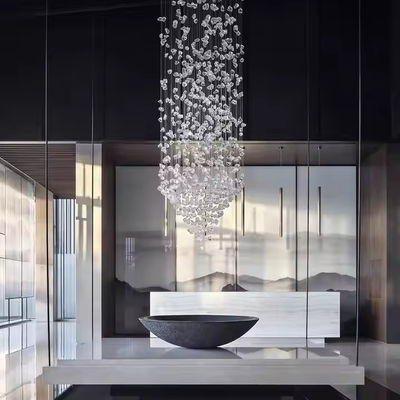Large Glass Stone Light Luxury Art Custom Chandeliers For Hotel Stair Hanging Lamp