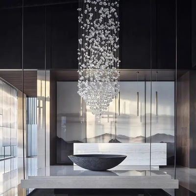 Large Glass Stone Light Luxury Art Custom Chandeliers For Hotel Stair Hanging Lamp