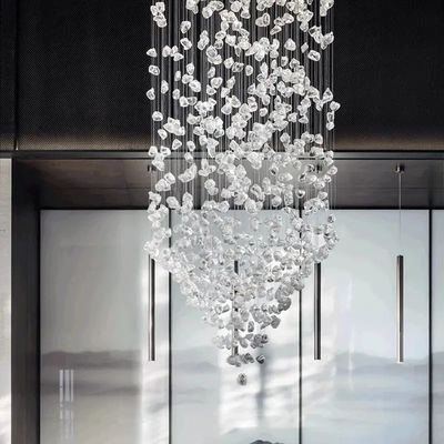 Large Glass Stone Light Luxury Art Custom Chandeliers For Hotel Stair Hanging Lamp