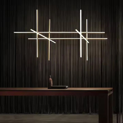Adjustable Height LED Linear Pendant Light Chandelier For Customized Office Hotel Art Decorative Tube Ceiling Lighting