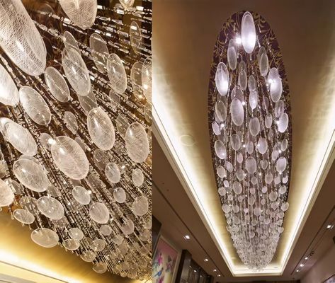 Customized Oval Crystal Chain Glass Villa Hotel Lobby Chandelier Large Hotel Project Crystal Lamp Department Sand Table Club Hall Glass Creative Lobby Project Lighting