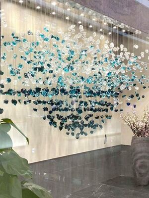 Customized Colorful Stone ChandelierLarge Hotel Lobby Restaurants Long Chain Glass Hanging Ceiling Chandelier