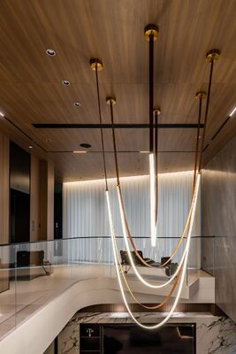 Long Necklace Marble Beads Connector Pendant Lamp Buddhist Prayer Beads Decoration Duplex Staircase Big Chandelier Light