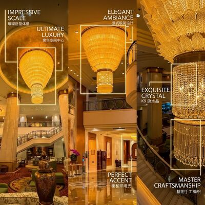 Grand Villa Staircase Custom K9 Crystal Gold Chandelier Large Luxury Spanish Style Lighting Fixture