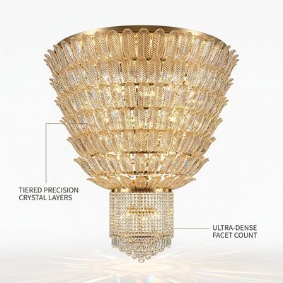 Grand Villa Staircase Custom K9 Crystal Gold Chandelier Large Luxury Spanish Style Lighting Fixture
