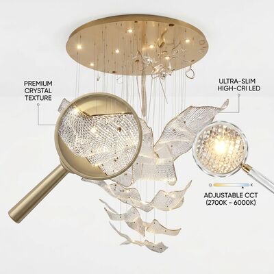Brass Pendant Light Custom Made Golden Metal Body Adjustable Color Temperature 3000-6500K Anti Rust For Villa