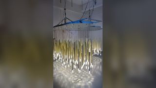 Sehen Sie sich die Demo der maßgeschneiderten Fischlampen-Deckenkronleuchter mit Meeresthema in Kunstgalerien und Versammlungsräumen an