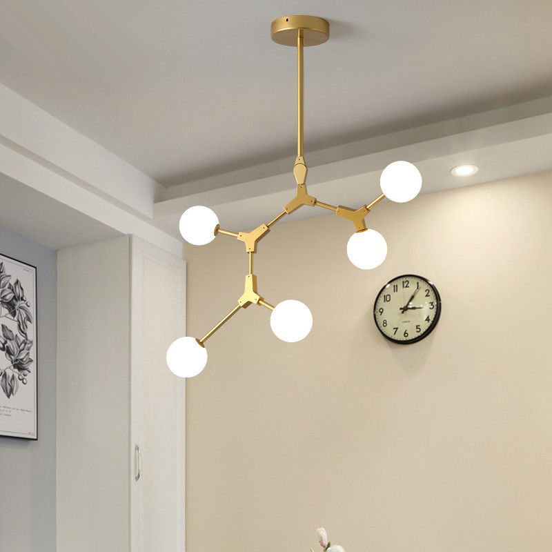Detachable Pole Glass Pendant Lamps G9 Milk Glass Chandelier Branch Type