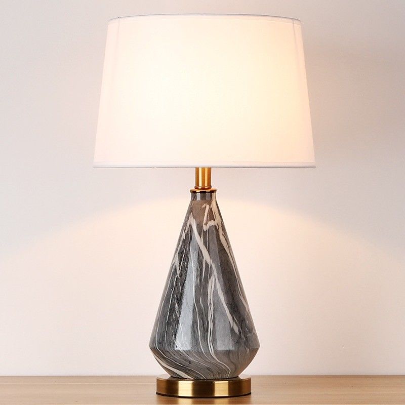 Study Bedside Fabric Shade White Ceramic Table Lamp Base D35*H63CM E27 85lm/W