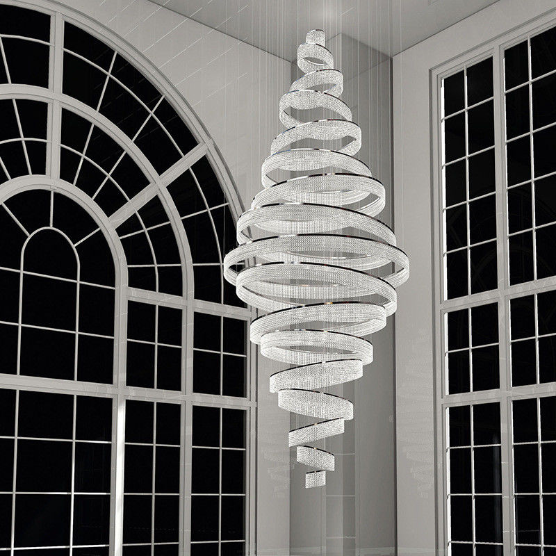 Thickened Chassis Polishing Crystal Large Chandelier Lights 25m2 For Double Revolving Staircase