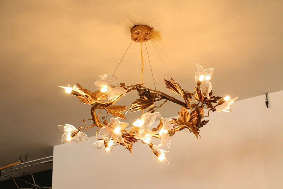 H65 Copper Body Art Glass Maple Leaf Pendant Chandelier Lights Modern ISO9001