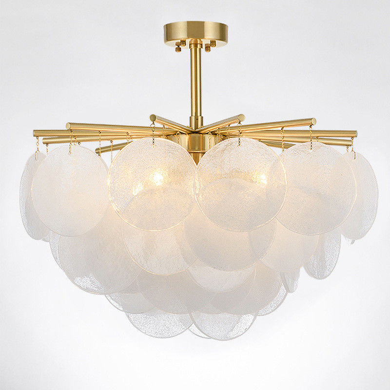 White Frosted Glass Disk Chandelier Glass Pendant Lamps E27 60w For Kitchen ODM