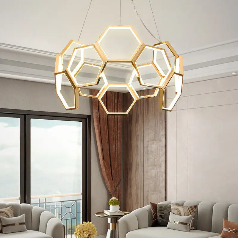 Hexagon LED Acrylic Commercial Chandelier Modern Decorative Lamps Originality Strong Bearing Capacity
