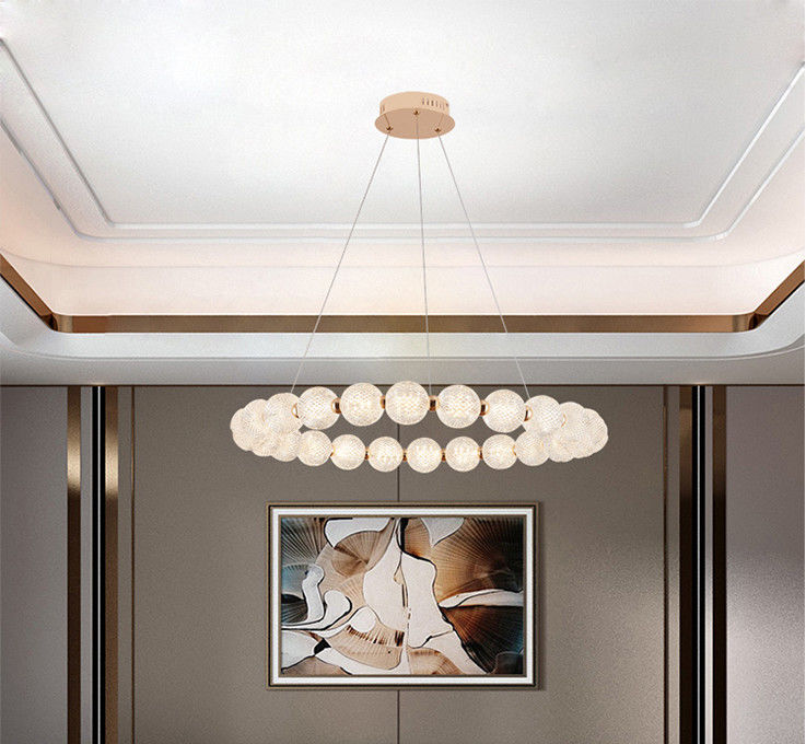 Tricolor Acrylic Ring LED Modern Pendant Light Pushbutton Switch 10 To 30m2