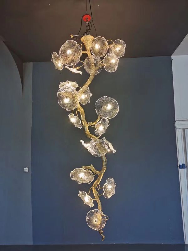 Customized Pendant Lamp 51W To 60W Mushrooms Leaf Modern Vertical Extra Large Chandeliers