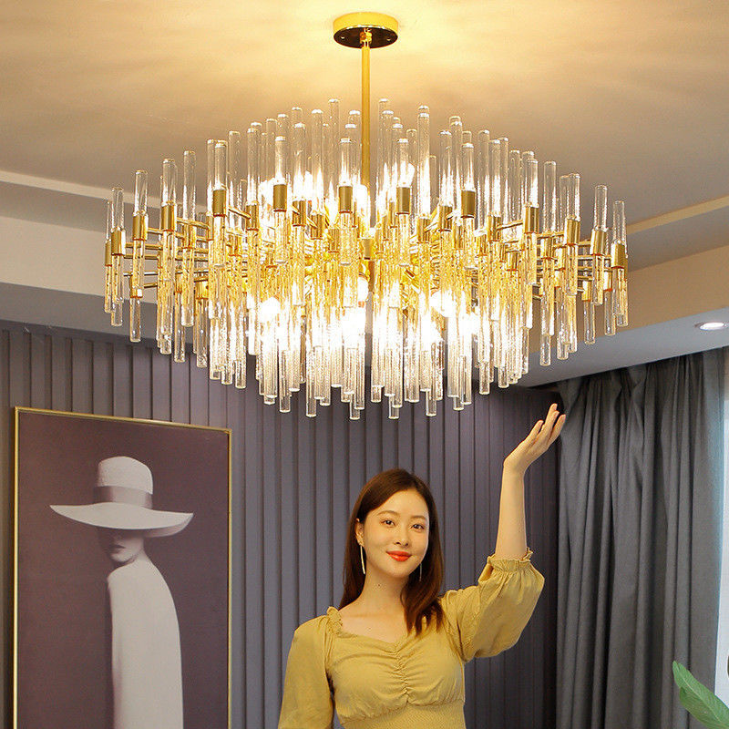 LED K9 Crystal Entryway Chandelier E14 6500K Luxury Ceiling Lights Gold Crystal