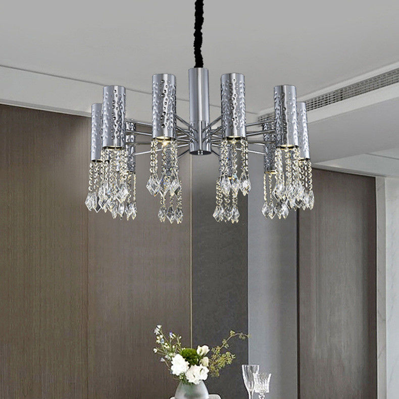 Stainless Steel Chrome Modern Crystal Ceiling Lights Adjustable 110V - 240V