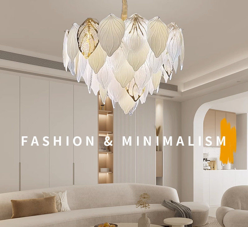 E14 Electroplating Crystal Glass Entryway Chandelier With Glass Leaves