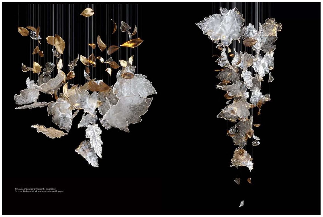 Hotel Lobby Maple Leaf Chandelier Engineered Custom Lighting Fixtures With Glass Hangings