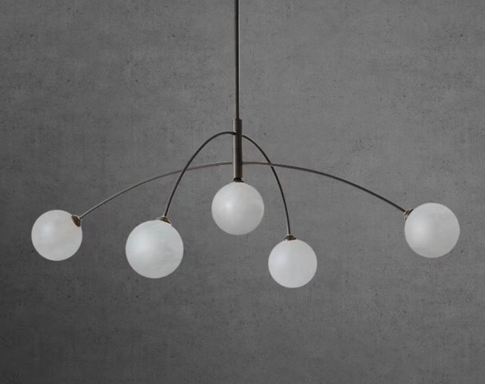 Postmodern Creative Fashion Brass Living Room Chandelier Simplicity Light Luxury Hotel Bedroom Alabaster Pendant Light