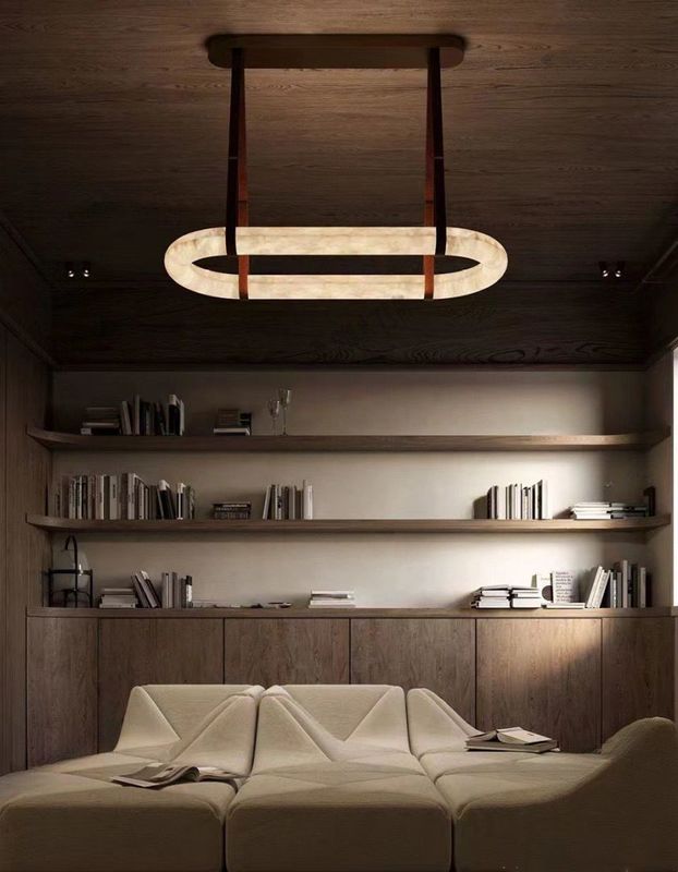Luxury Leather Chandelier Marble Circle Kitchen Living Room Creative Art Alabaster Light Hanging Lamp