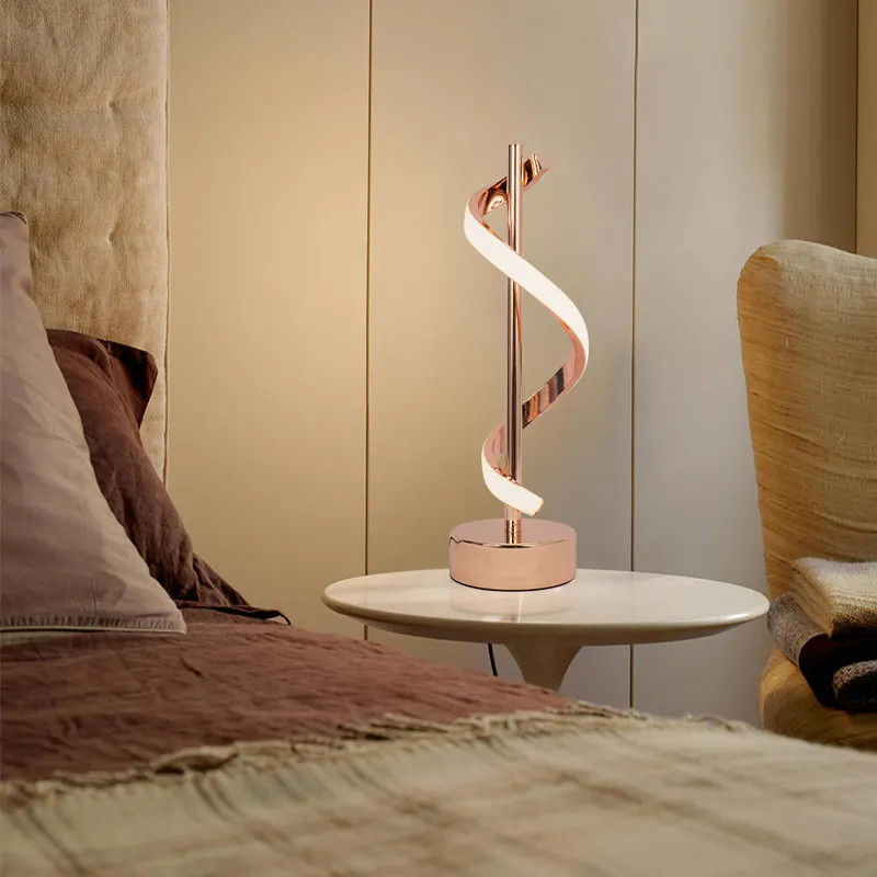 Minimalist Contemporary LED Spiral Table Lamp Rose Gold/Black Aluminum 12W Lamp For Bedroom