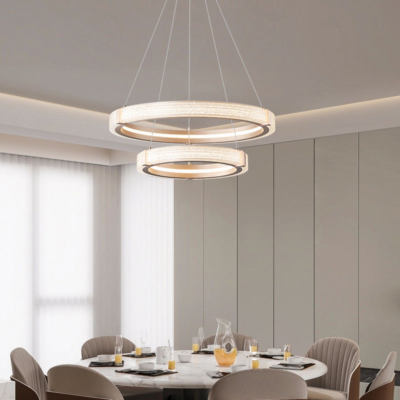 Modern Nordic Crystal Chandelier Creative Double Ring Hanging Chandelier Dimmable 3CCT LED Sand Iron Acrylic Large Room Decoration