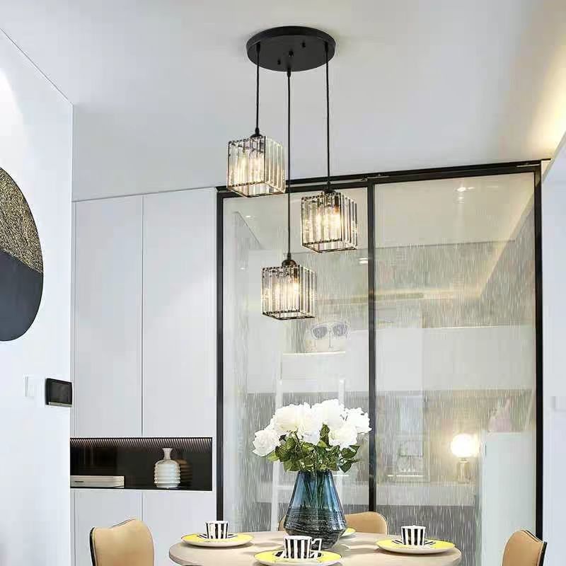Loft Building Staircase Crystal Pendant Lamp With Transparent Design And Iron Work Material