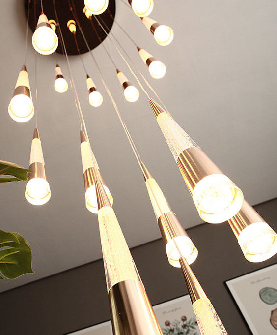 Home Luxury Decorative Modern Villa Living Room Hotel Hanging Pendant Light Aluminum Round LED Patch Bulb Type Double Head Fried Flower Bubble Chandelier