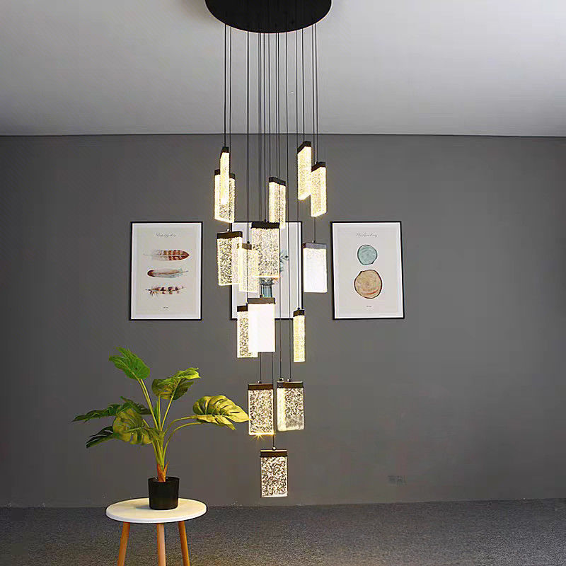 Hotel Lobby Staircase Lighting Aluminum And Crystal Pendant Lamp For Modern Design