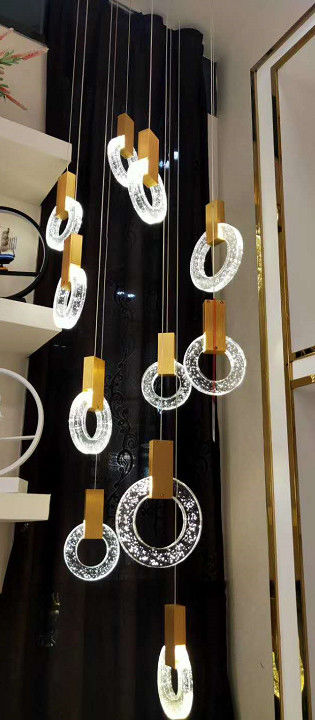 Modern Crystal Ring Chandelier Creative Villa Hotel Restaurant Gold Pendant Light Staircase Chandeliers