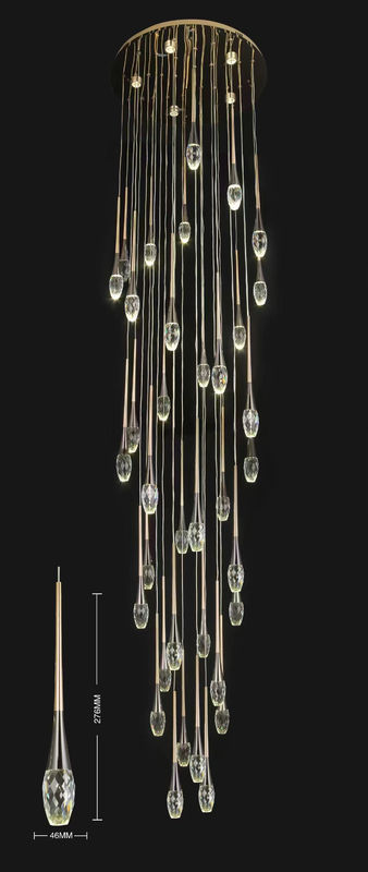 46 Long Pole Water Droplets Crystal Staircase Light Luxury Long Chandelier Simple Nordic Long Chandelier Villa Living Room Hollow Rotating Creative Double Net Red Restaurant Chandelier