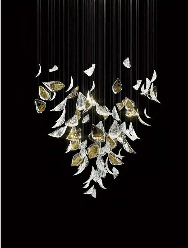 Customized Hotel Lobby Crystal Chandelier Modern Luxury Decorative Large Glass Leaf Led Pendent Light