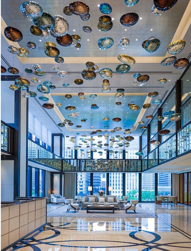 Custom Non-Standard Cobblestone Glass Chandelier Hotel Lobby Sand Table Shape Atmoseric Lamp Sales Chandeliers Pendant Lights