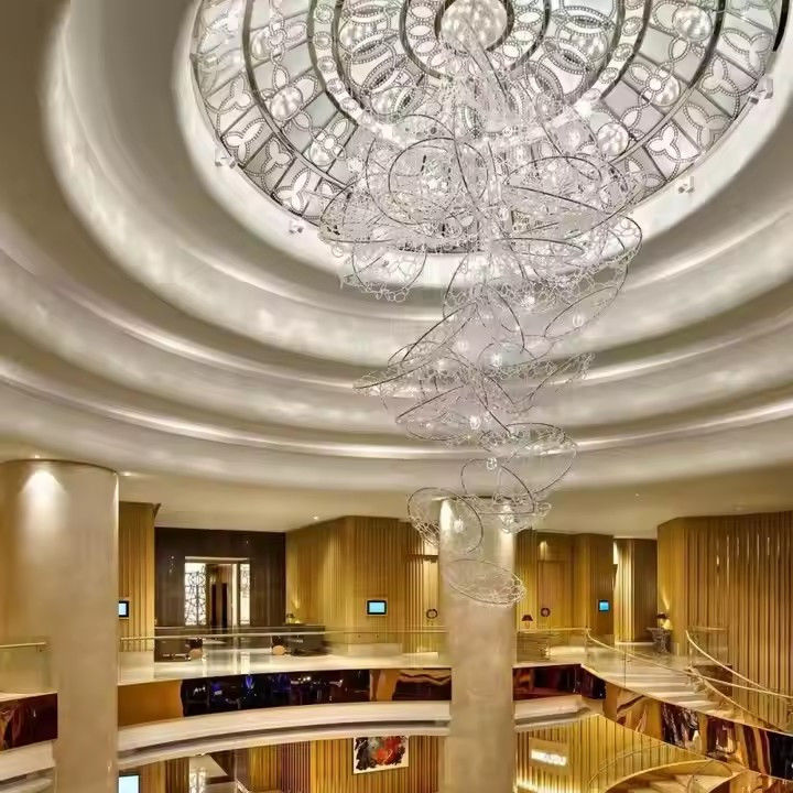 Crystal Non Standard Engineering Custom Hotel Hall Chandelier Banquet Hall Crystal Ball Mesh Metal Engineering Lamp