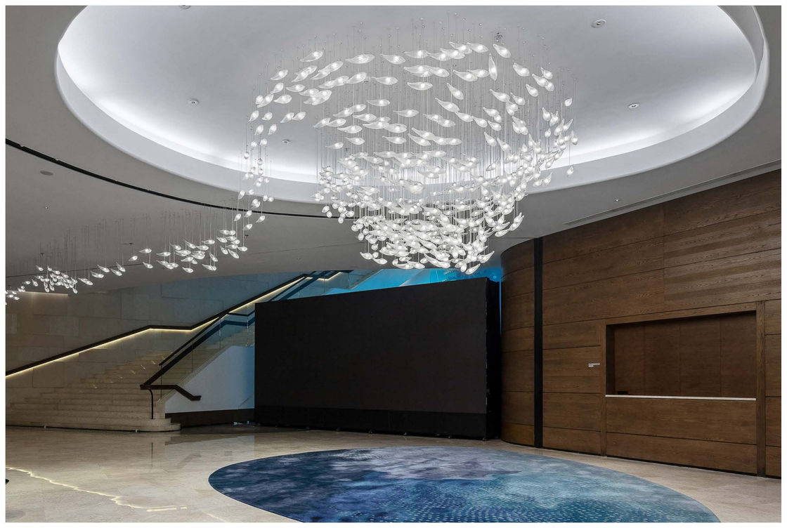 Custom Hotel Lobby Decorated Chandeliers Hanging Pendent Lamp Shopping Mall Villa Living Room LED Light Fish Shaped Glass