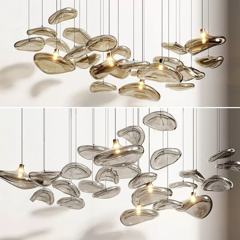 Retro Style Handmade Glass Plate 12-Light Branch Pendant Black Iron Modern Creative Chandelier