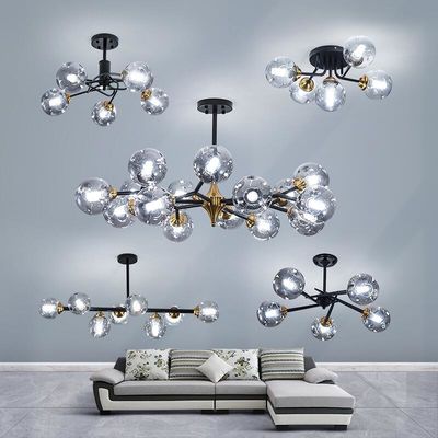 Klarglas-Bereich-Leuchter E27 E26 rauchte Grey Ceiling Light Teardrop Shaped-Lampenschirm