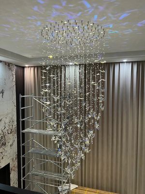Langes Kristallschmetterling Duplex Gebäude Villa Hotel Club Licht Luxus Spiraltreppe Kronleuchter Zubehör