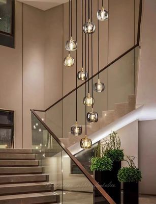 Schokoladen-Alle-Kupfer-Treppe-Hängeleuchte-Lampe-Ende Villa Wohnzimmerlicht mit Luxuskristall und rotierender Funktion